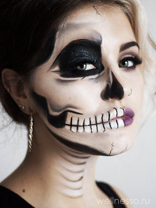 макияж скелет на Хэллоуин фото